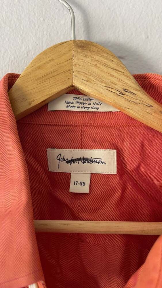 John Nordstrom Men's Red Orange Long Sleeve Button Down Shirt 100% Cotton 17-35 - Picture 3 of 6